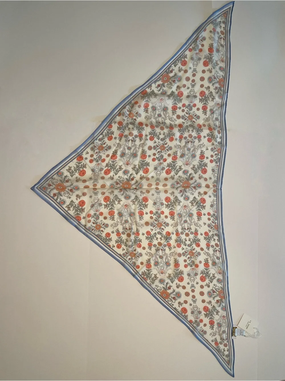 NWT La Seine 100% Silk Floral Triangle Scarf Blue Orange  Oversized